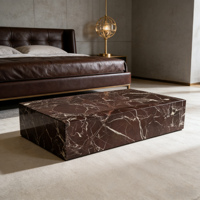Table basse en marbre Rosso Levanto de luxe moderne, meuble décoratif de salon en pierre naturelle personnalisée, carré, pour salon