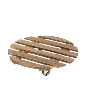 Solid Wood Round Flower Pot Base With Wheels Carbonized Wood Movable Garden <b>Stand</b> Floor Standing Rustic Design - Product Image 1