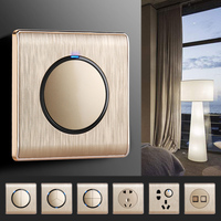 Interrupteur de panneau mural noir argenté PC brossé couleur café 13A interrupteur prise indicateur LED 220v Max. Voltage 10A UK interrupteurs d'éclairage
