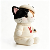 Peluche chat Calico avec chapeau béret et pull brodé renne, chaton en peluche doux et confortable