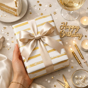 Gold Stripe Pattern Gift <b>Wrapping</b> <b>Paper</b> Art <b>Paper</b> Coated Double Side <b>Roll</b> Style for Gift & Craft Packaging - Product Image 1