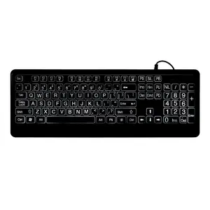 Wired Large Print Keyboard White Bold Jumbo Letters Silent Backlit Keyboard with Oversized Characters 104 Keys for The Elder and