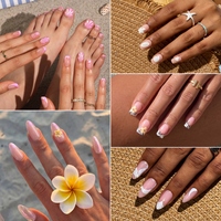 BTArtbox doux Gel XCOAT 3D Floral presse sur les ongles en gros court amande fait à la main bleu français pointe faux ongles