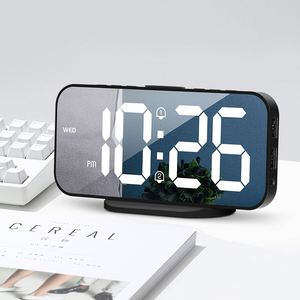 LED Electronic Wall/Desk Alarm <b>Clock</b>-Mini Digital Snooze Week Calendar Double Alarm Mirror USB Charging Modern Design Bedroom - Product Image 6