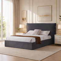 Lit plateforme moderne en velours capitonné, taille King, tête de lit extra haute à volants, mobilier de luxe pour chambre à coucher