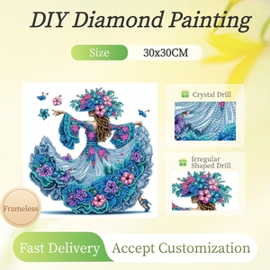 DIY 30*30CM bleu fleur <span class=keywords><strong>danseuse</strong></span> décor à la maison diamant peinture spéciale en forme de cristal créatif diamant peinture pour décoration murale - Product Image 1