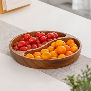 Tazón de Servir de Madera con Acabado en Nogal Natural, Diseño de Doble Compartimento para Frutas Frescas, Bocadillos, Nueces y Comidas Elegantes - Product Image 2