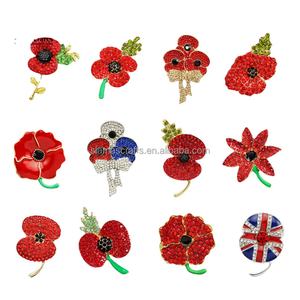 Perhiasan Mode Kristal Berlian Imitasi Berlian UK Poppy Ingat Hadiah Hari Memorial Bros Enamel Pin Kerah - Product Image 2