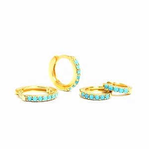 Fine Jewelry 925 Sterling Silver Blue Saphire Earring 6mm/7mm/8mm/9 mm Minimalist Gold Plated Turquoise Hoop Earring for Women