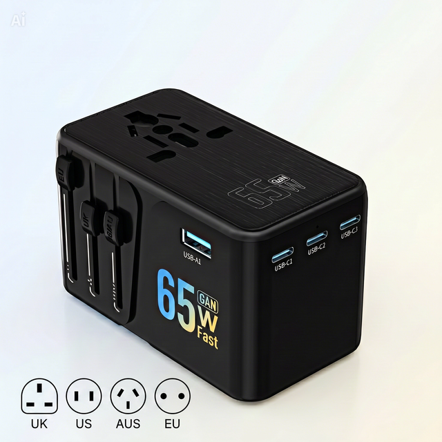 65W PD International Universal Plug Travel Adapter USB C GaN Multifunction Wall Fast Charger for UK US EU AU iPhone iPad Laptop