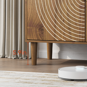 Modern Farmhouse Walnut Wood <b>Sideboard</b> Buffet Cabinet with Line Groove Design <b>Storage</b> for Living Room Dining - Product Image 6