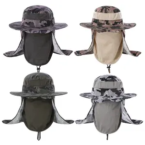 UPF 50 + Gorra de protección solar UV para exteriores Ala ancha Secado rápido Cubierta de cara completa Malla Pesca Pescador Sombrero con solapa para el cuello