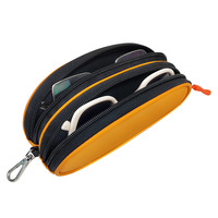 Étui à lunettes carré souple unisexe pour lunettes de soleil et de vue - Double pochette grande capacité avec fermeture éclair et mousqueton orange