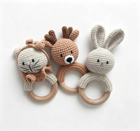 Boneka Kelinci Amigurumi Rajutan Tangan yang Menggemaskan, Terbuat dari Katun & Kayu Beech, Mainan Lunak Berbunyi untuk Kerajinan Anak & Hadiah