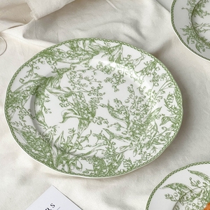 Bulk Wholesale Emerald Green Lily of the Valley White Porcelain <strong>Plates</strong> Home Wedding <strong>Plates</strong> Luxury 12 Inch <strong>Large</strong> Round <strong>Plate</strong> - Product Image 4
