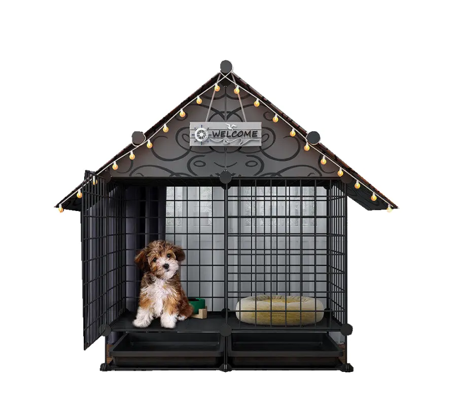 Wholesale Folding Metal Wire Dog Crate Two-Door Pet Cages Carriers Houses Large Kennel Collapsible Pet Animal Cage