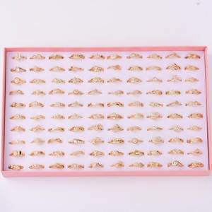 低价承诺婚礼妇女铜黄铜锆石珠宝戒指套装Aro De Acero Conjuntos De Joyeria - Product Image 2