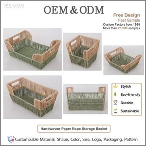 Juego de 5 Cestas de Almacenamiento Tejidas a Mano, de Diferentes Tamaños, de Cuerda de Papel, Color Beige Natural y Verde, Estilo Boho Rústico, Organizador de Almacenamiento <span class=keywords><strong>para</strong></span> el Hogar, Venta <span class=keywords><strong>al</strong></span> <span class=keywords><strong>Por</strong></span> <span class=keywords><strong>Mayor</strong></span> - Product Image 2