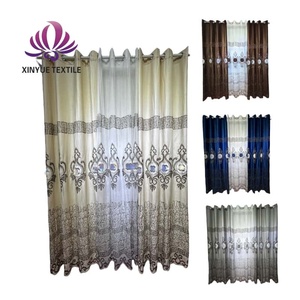 高級ドレープレッドベルベットポリエステル刺繍薄手カーテン仕上げリビング & ベッドルーム用 - Product Image 5