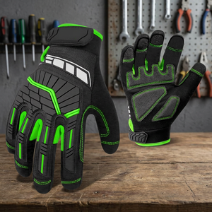 Guantes de Seguridad Antideslizantes de PU con Textura de Microdiamantes en Relieve, Muñequera Elástica, Guantes de Trabajo de Uso General, Negro Verde - Product Image 4