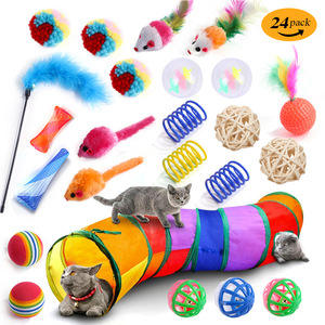 21PCS Eco-Friendly Faux Fur <b>Cat</b> <b>Toys</b> <b>Interactive</b> Kitten Assortments with Tunnel Balls Fish Feather Teaser Wand & Mice - Product Image 6