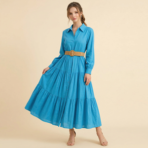 <span class=keywords><strong>Vestido</strong></span> Camisero Casual con Volantes <span class=keywords><strong>para</strong></span> Mujer, <span class=keywords><strong>Vestido</strong></span> Largo con Botones y Cinturón, Polialgodón, Elegante, <span class=keywords><strong>para</strong></span> Oficina, Fiesta - Product Image 1
