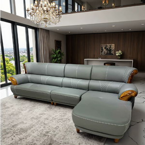 Modern Luxury Genuine Leather Sectional <b>Sofa</b> <b>Set</b> L-Shape Design Solid Wood Modular Furniture for Villa Apartment Living Room - Product Image 1