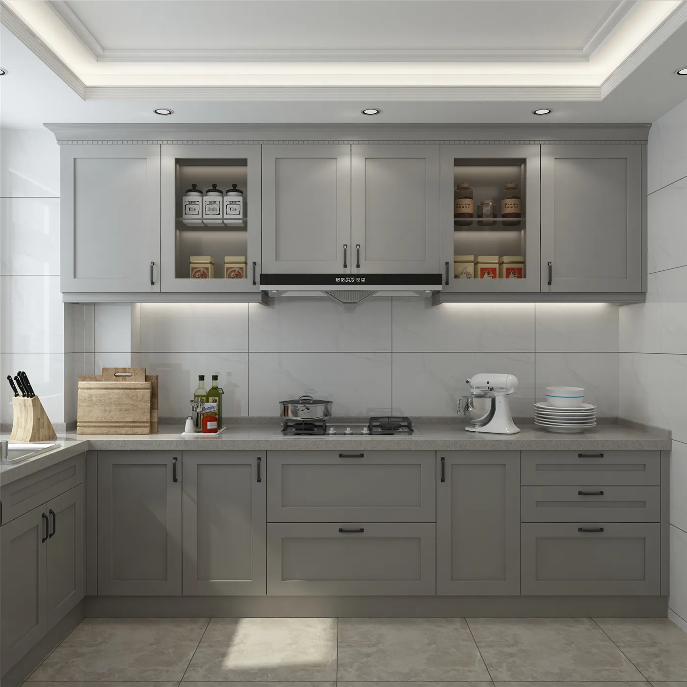 Armadi da cucina moderni in legno massello di acero massiccio lucido di alta qualità dal Design semplice nordamericano personalizzati