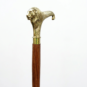 Canne de marche en bois avec poignée en laiton motif lion, style vintage, aide à la mobilité pour seniors, hommes et femmes, cadeau de collection - Product Image 1