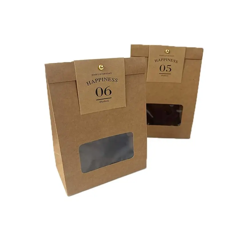 Sacchetti di carta Kraft marrone personalizzati sacchetti di imballaggio per biscotti sacchetti da forno con finestra