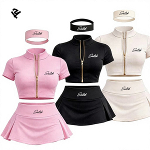 Ensembles de jupes <span class=keywords><strong>pour</strong></span> femmes, tenues 2 pièces, survêtement de fitness personnalisé, veste de yoga et <span class=keywords><strong>jupe</strong></span> de tennis avec fermeture éclair dorée - Product Image 1