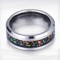 Bagues en carbure de tungstène pour hommes, non ternissables, 8 mm, avec incrustation d'opale de feu polie à bords biseautés
