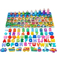Papan Logaritmik Kayu 8-in-1 Warna-warni Grosir, Permainan Memancing Montessori, Puzzle Edukasi Pencocokan Bentuk untuk Anak Prasekolah
