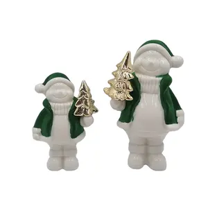 Natale 2024 Glitter porcellana bianca ceramica Led casa villaggio di natale figurine per la decorazione della casa