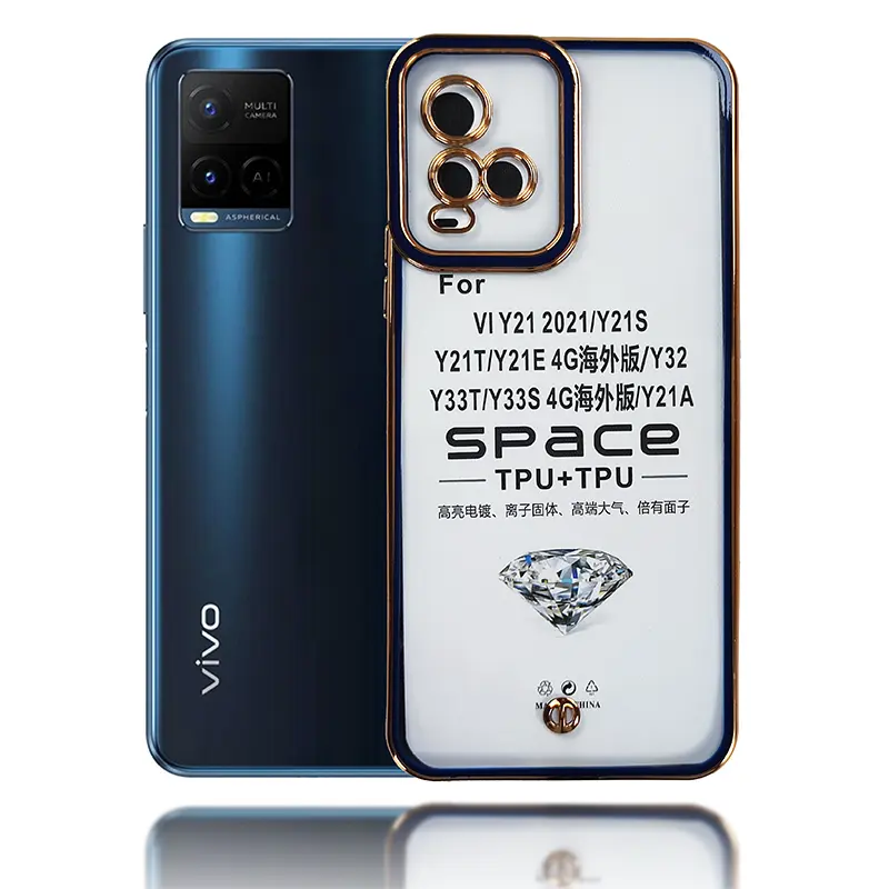 Electroplating design luxury transparent phone case for vivo Y21 2021 & Y21S & Y21T & Y21E 4G & Y32 & Y33T & Y33S & Y21A