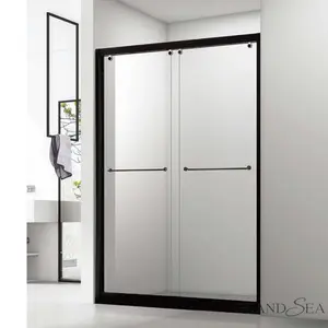 Yüksek kalite 6mm temperli cam siyah alüminyum çerçeve sürgülü duş kapısı