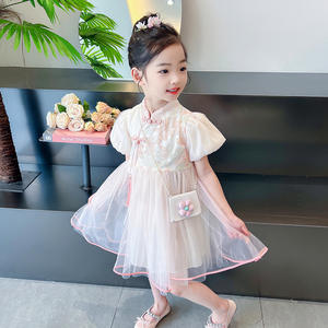 Nuevo Vestido Hanfu Cheongsam de Verano para Niñas, con Velo Bordado, Mezcla de Algodón, para Niñas de 3 a 8 Años - Product Image 6