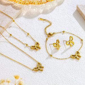 Sweet Bowknot Jewelry Set | 18K PVD Gold Plated Stainless Steel | Chic Bow Necklace, Bracelet, Anklet & <b>Stud</b> <b>Earrings</b> for Women - Product Image 1