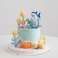 Décorations de gâteau 3D réutilisables sur le thème de l'océan avec des décorations en plastique en forme de pieuvre, de requin, de baleine et d'algues