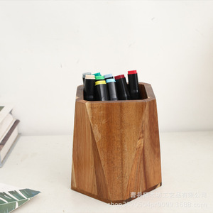Wooden Pen Holder Diamond Shape <b>Solid</b> <b>Wood</b> Office <b>Desk</b> Stationery Storage Box For Makeup Brush And Pens - Product Image 2
