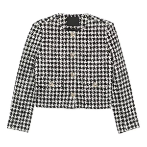Veste courte Leduo personnalisée à motif pied-de-poule classique – Vêtement d'extérieur à manches longues avec détail poche - Product Image 1