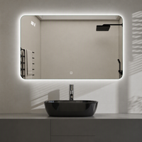 Miroir de salle de bain carré anti-buée de style nordique avec écran tactile LED et miroir de maquillage mural intelligent