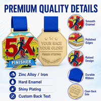 Médailles de course 5K en métal moulé sur mesure avec logo 3D doré, de haute qualité, en gros, pour événements sportifs, avec ruban