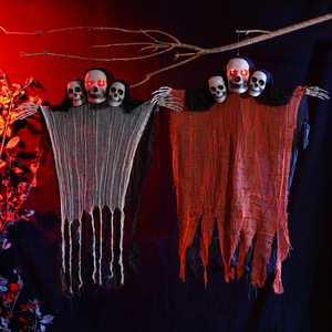 Decorazione di Halloween a 3 teste: Fantasma Scheletro in Garza Strappata, Grande Decorazione <span class=keywords><strong>Horror</strong></span> da Appendere per Casa Stregata e Portico - Product Image 4