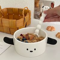 Ensemble de cuillères à salade en forme de chien mignon coréen bol à soupe de nouilles dortoir avec poignée plat en céramique Kawaii