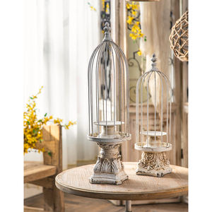 Moda avrupa Vintage kuş kafesi mumluk beyaz şamdan fener düğün parti ışığı bölmek tabanı ile - Product Image 2
