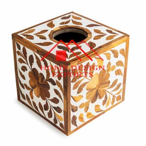 Caja de pañuelos con incrustaciones de hueso puro de diseño para decoraciones de vajilla Cajas de almacenamiento de pañuelos con incrustaciones de hueso de diseño elegante - Product Image 4