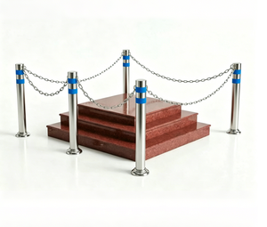 Borne de sécurité en acier inoxydable 304 avec chaîne et bande réfléchissante bleue pour parcs d'attractions et espaces publics - Product Image 3