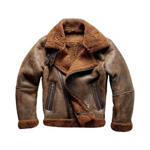 Mens Aviator B3 Shearling Distressed <b>Leather</b> <b>Jacket</b> Flying RAF Bomber Real Sheepskin Eco-Friendly Breathable Vintage Sherpa - Product Image 1