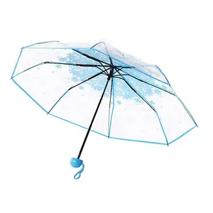 Version coréenne parapluie pliant déesse mignonne petit frais simple mori trois plis japonais fleur de cerisier parapluie transparent